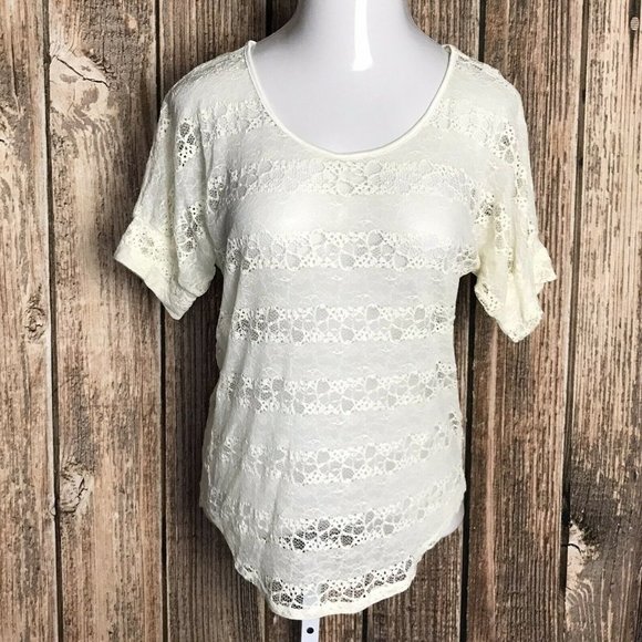 Crown of Hearts Juniors Lace Blouse ~ Sz L ~ Cream - Picture 1 of 4